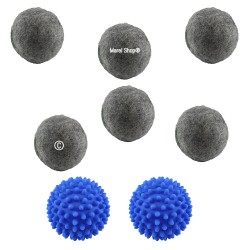 Kit palline universali ammorbidenti e antipiega 6 in lana grigie e 2 in gomma per asciugatrice