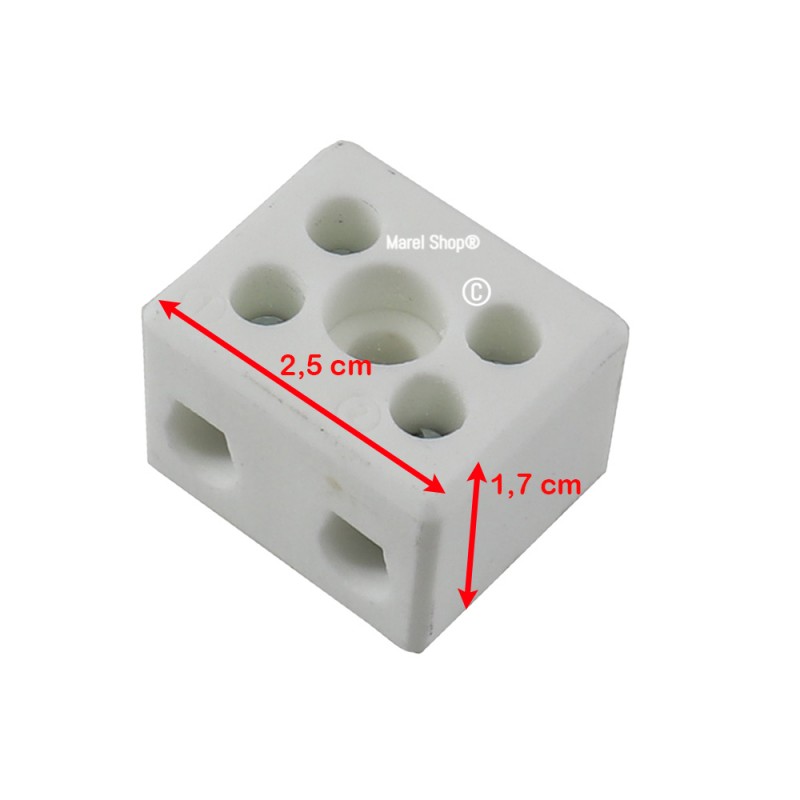 Morsettiera spinottiera 2,5 cm x 1,7 cm in ceramica 2 poli per alte temperature vari usi