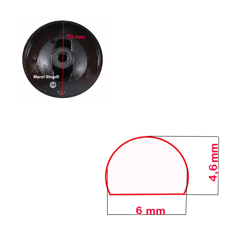 Manopola Cucina Friggitrice Cuoci Pasta Ristorazione Professionale Attacco Mezza Luna 6 x 4,6 mm Esterno 70 mm 3241402