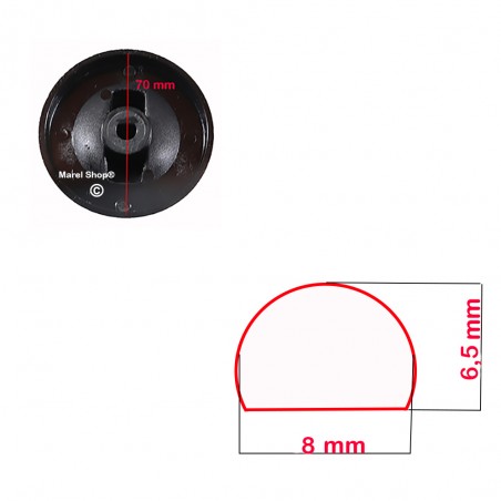 Manopola Cucina Friggitrice Cuoci Pasta Ristorazione Professionale Attacco Mezza Luna 8 x 6,5 mm Esterno 70 mm 3241401