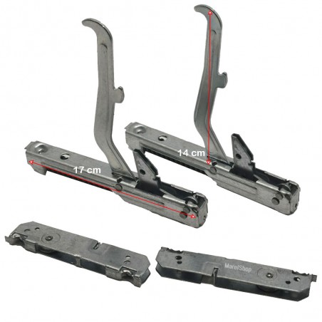 Kit Completo 2 PZ Cerniere più Portarulli per Forno Ariston Indesit Lunghezza 17 cm KCF0294