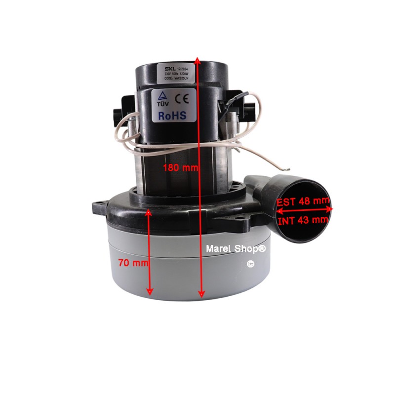 Motore 1200W Aspirapolvere Liquidi con Bocchettone Laterale 50 Lt Altezza Totale 180 mm VAC025UN